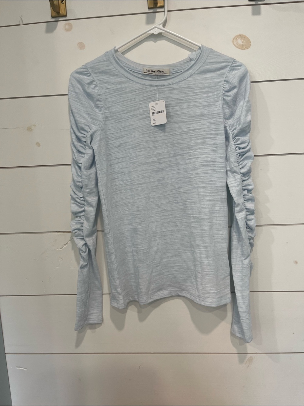 We The Free Light Blue Ruched Sleeve Long Sleeve Tee NWT